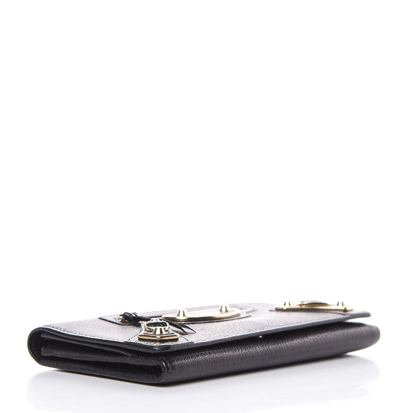 Chevre Gold Metallic Edge Hardware Money Wallet Black
