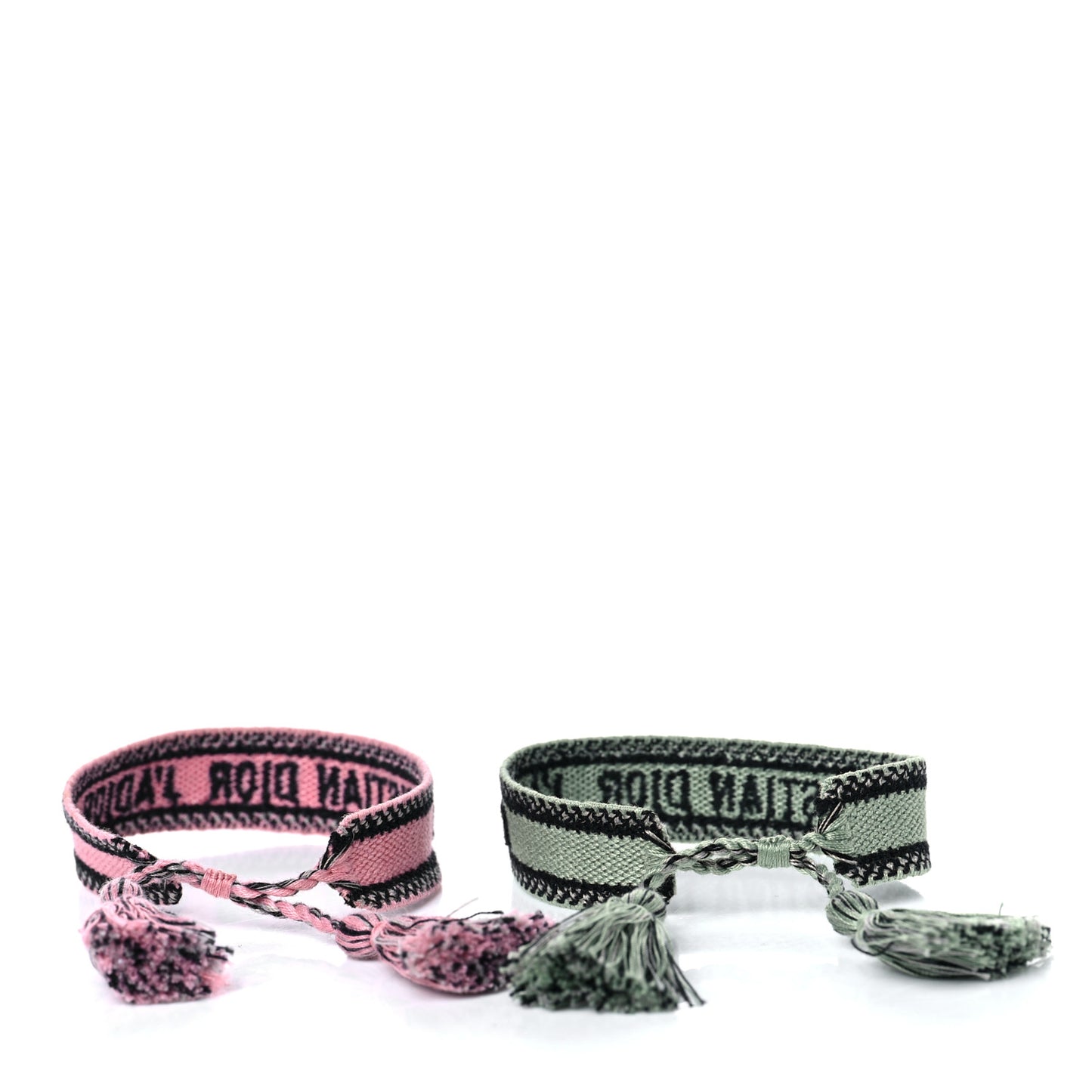Woven Cotton J'Adior Friendship Bracelet Set Green Pink