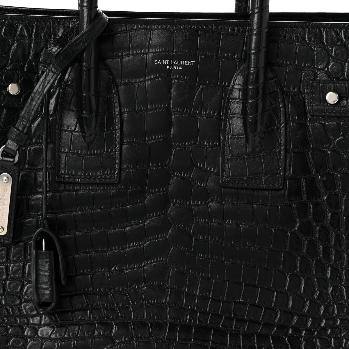 Calfskin Crocodile Embossed Small Supple Sac de Jour Black