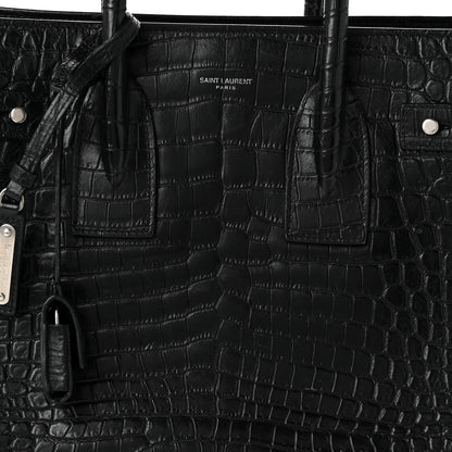 Saint Laurent Calfskin Crocodile Embossed Small Supple Sac de Jour Black 8 of 10