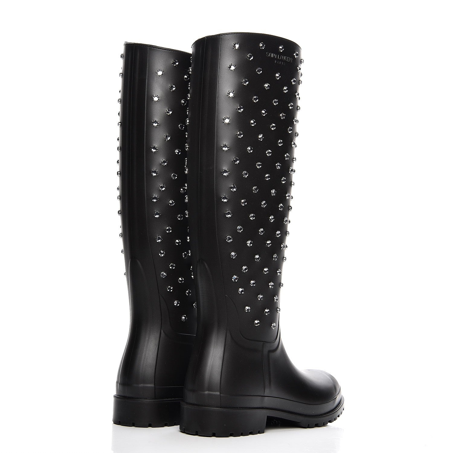 Saint Laurent Rubber Crystal Rain Boots 37 Nero Black 4 of 9