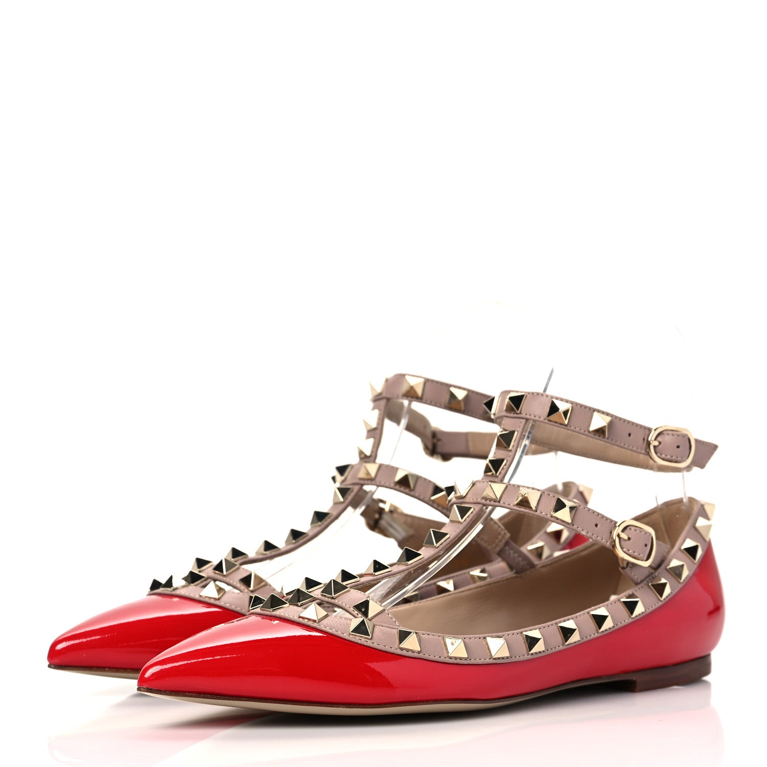 Valentino Garavani Patent Nappa Rockstud Cage Ballerina Flats 36 Rosso Valentino Poudre 3 of 8