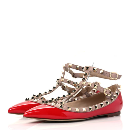 Valentino Garavani Patent Nappa Rockstud Cage Ballerina Flats 36 Rosso Valentino Poudre 3 of 8
