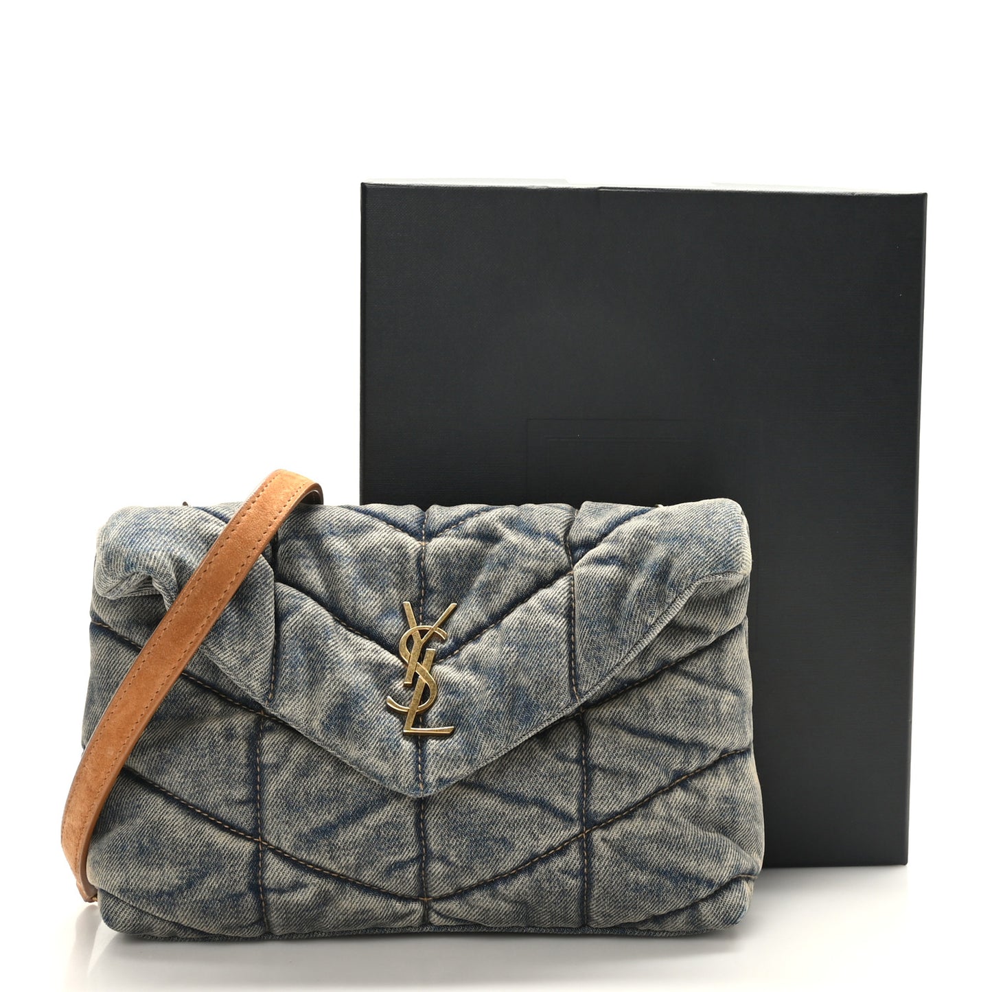 Denim Quilted Toy Loulou Puffer Monogram Chain Satchel Blue Cinnamon