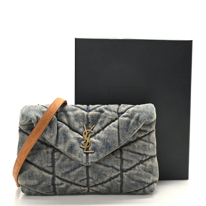 Saint Laurent Denim Quilted Toy Loulou Puffer Monogram Chain Satchel Blue Cinnamon 10 of 10