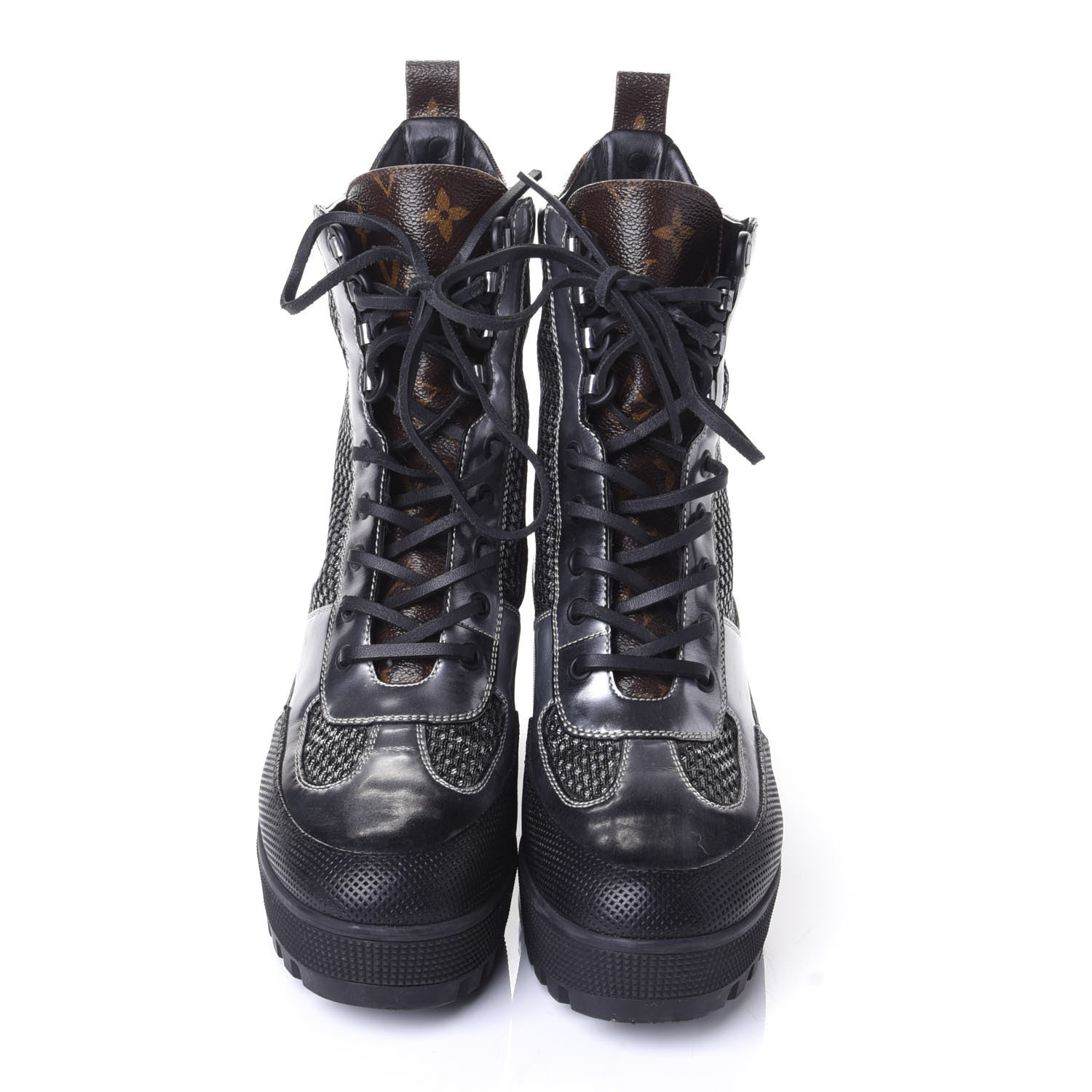 Louis Vuitton Metallic Calfskin Technical Fabric Digital Gate Laureate Platform Desert Boot 37.5 Silver 5 of 11