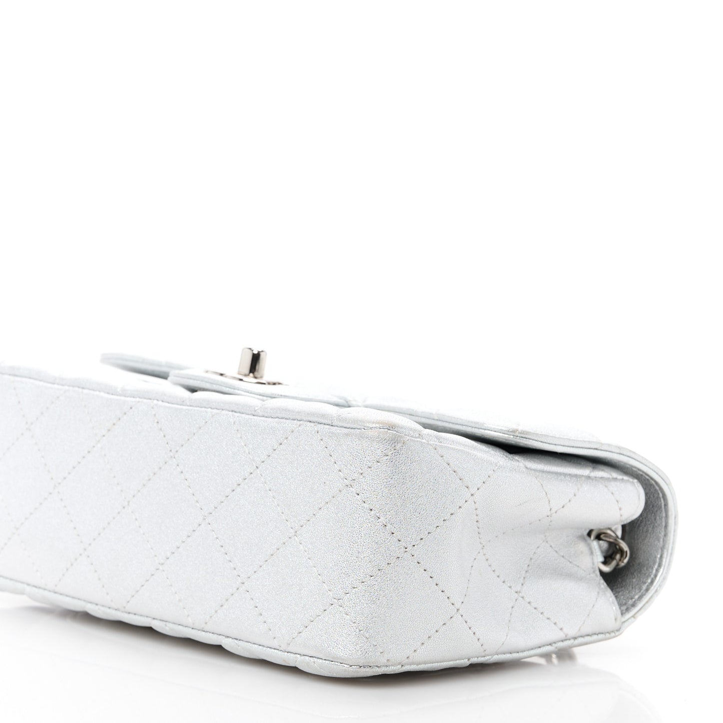 Metallic Lambskin Quilted Mini Rectangular Flap Silver