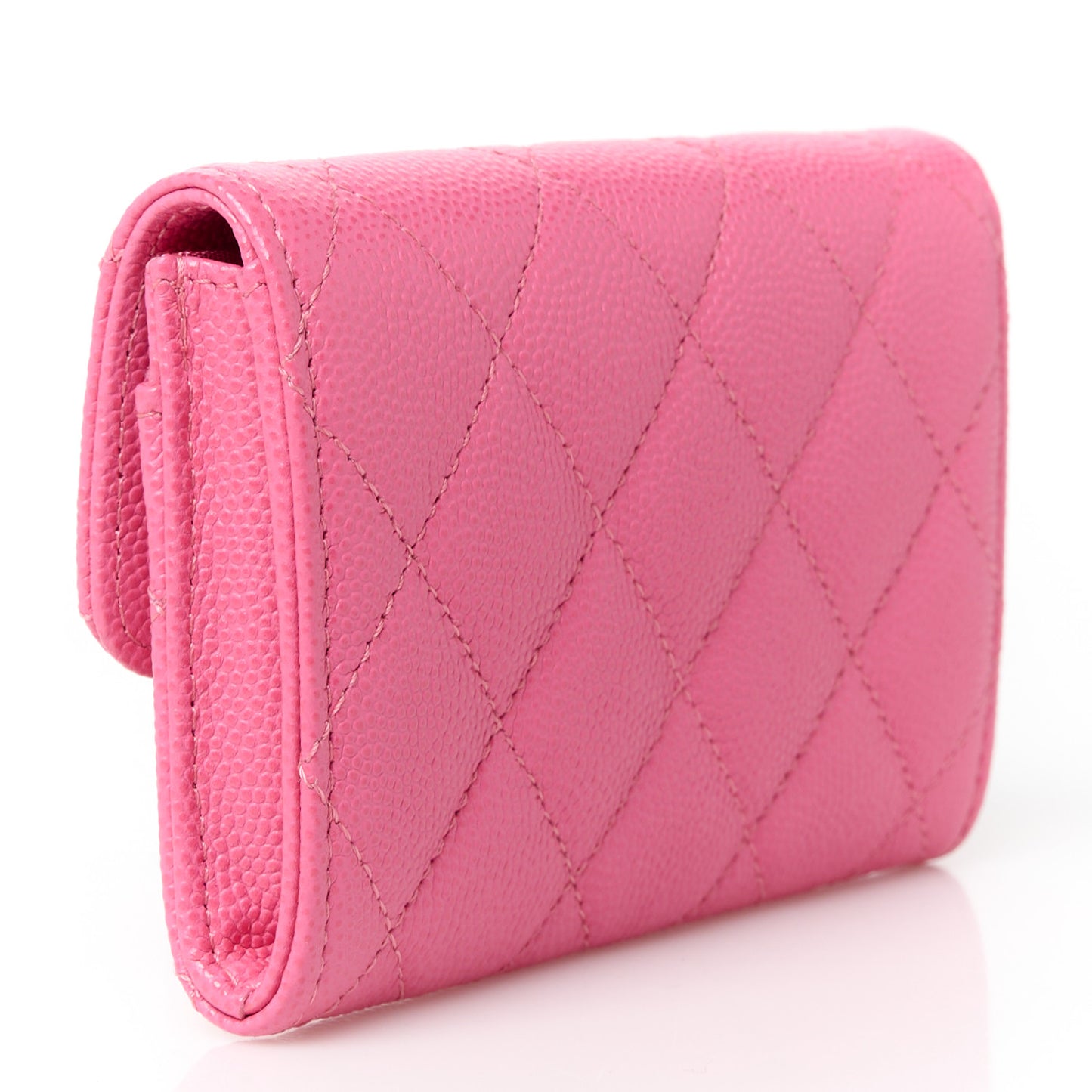 Caviar Quilted Flap Card Holder Pink