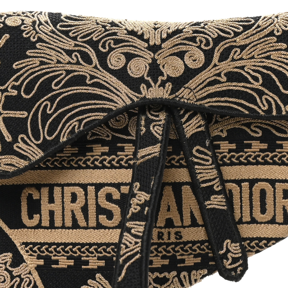 Canvas Embroidered Ornamental Cornely Saddle Bag Black Beige
