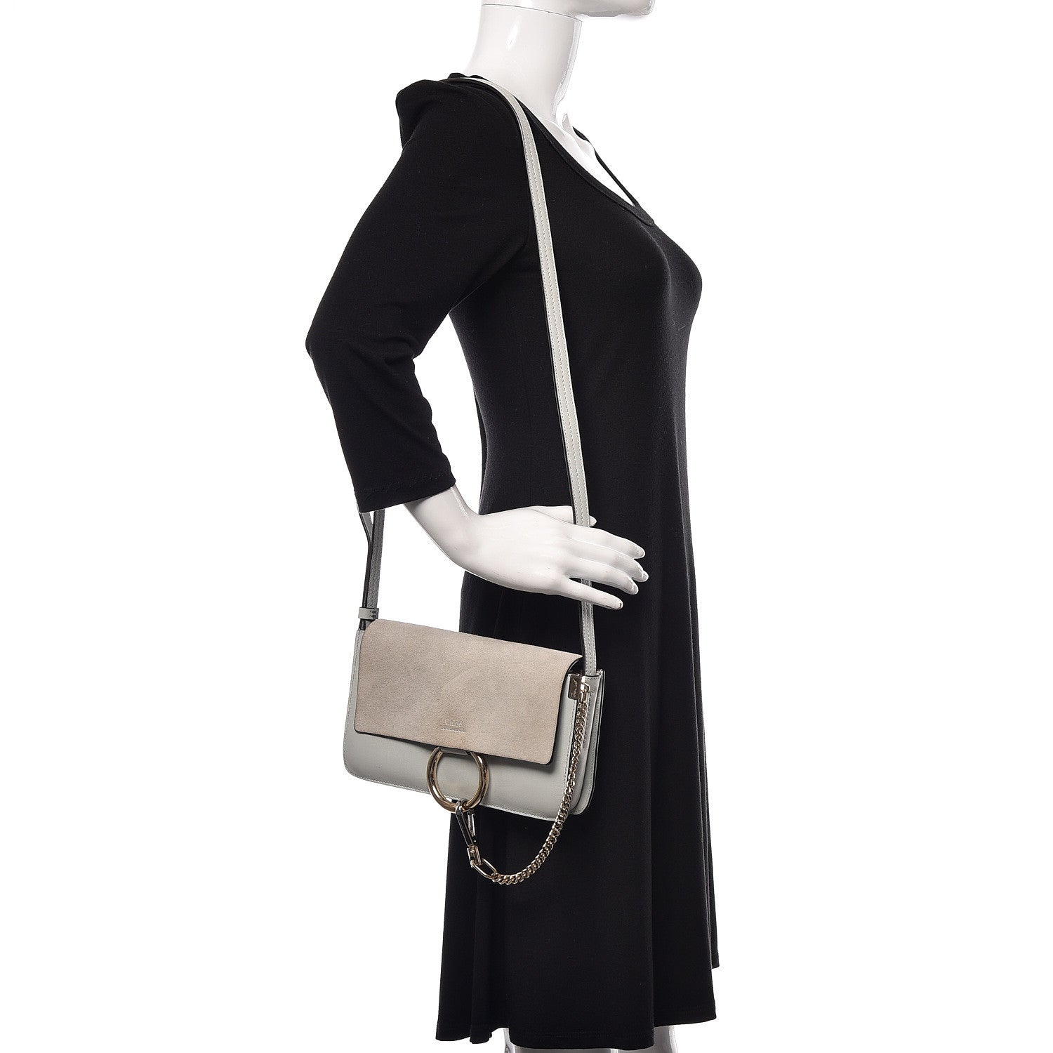 Chloe Suede Calfskin Small Faye Shoulder Bag Airy Grey 2 of 12