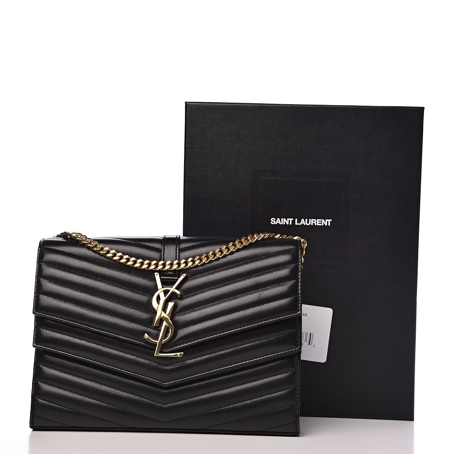 Saint Laurent Lambskin Matelasse Chevron Monogram Sulpice Chain Wallet Black 11 of 11