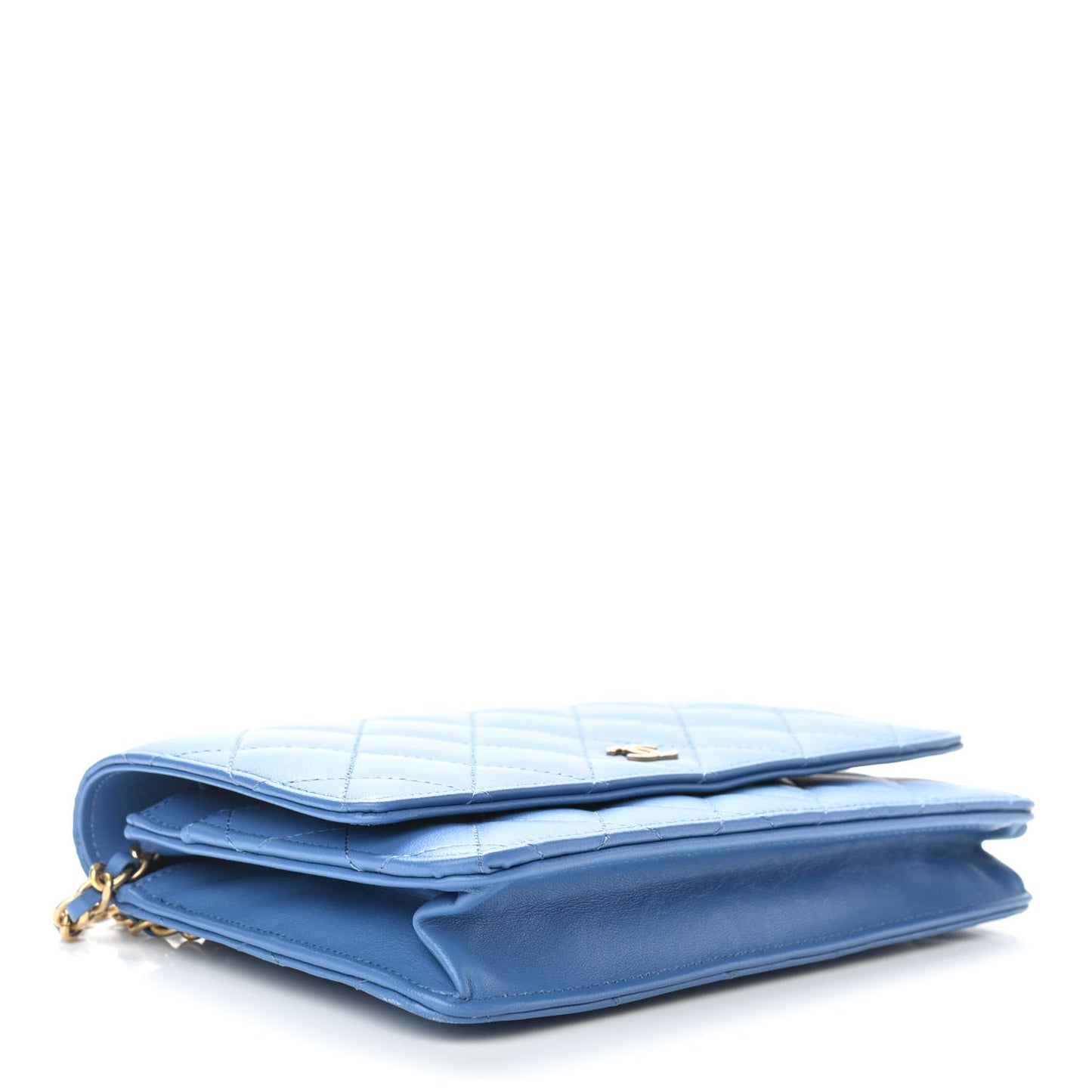 Lambskin Quilted Wallet On Chain WOC Blue