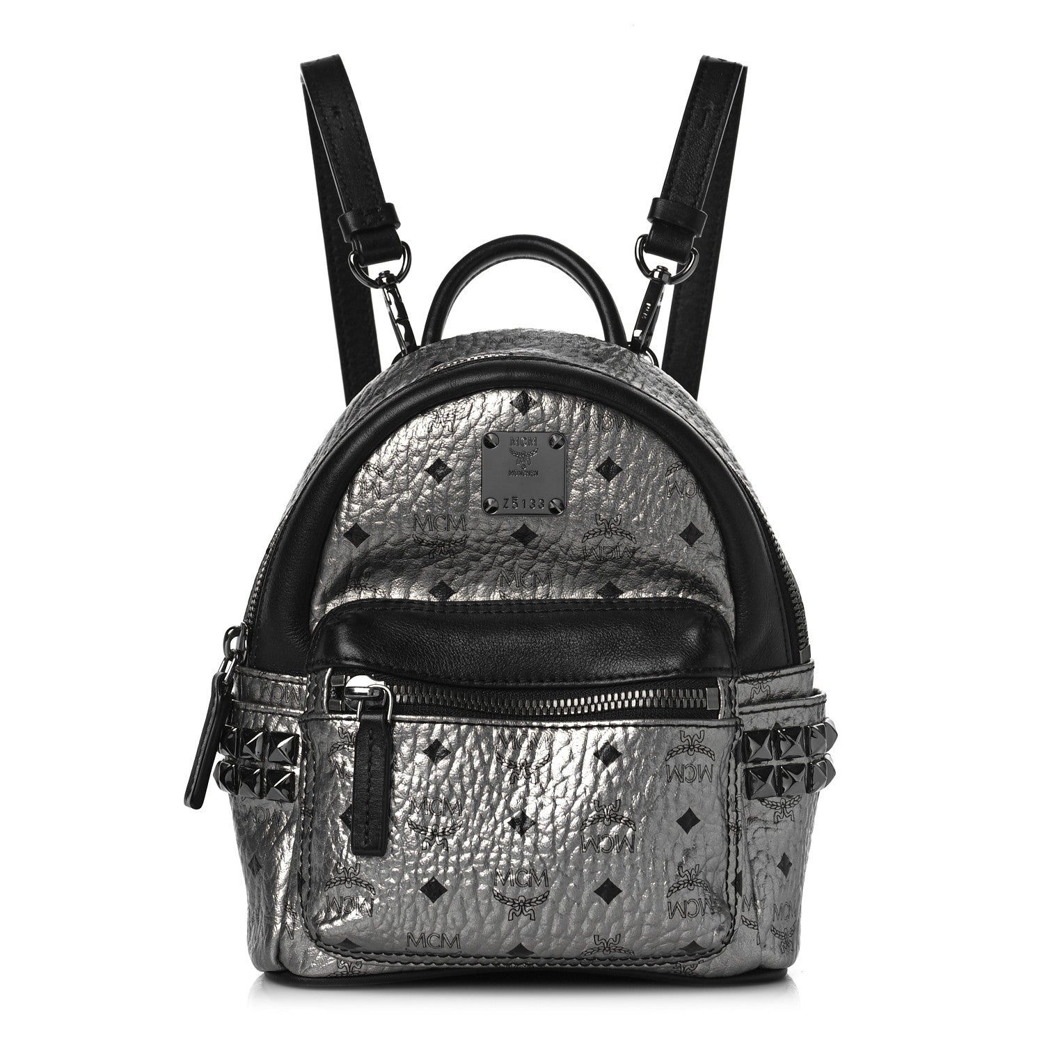 MCM Metallic Visetos Side Stud Mini Stark Backpack Silver Black 1 of 8