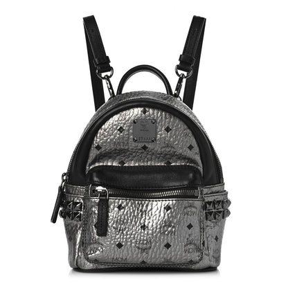 MCM Metallic Visetos Side Stud Mini Stark Backpack Silver Black 1 of 8