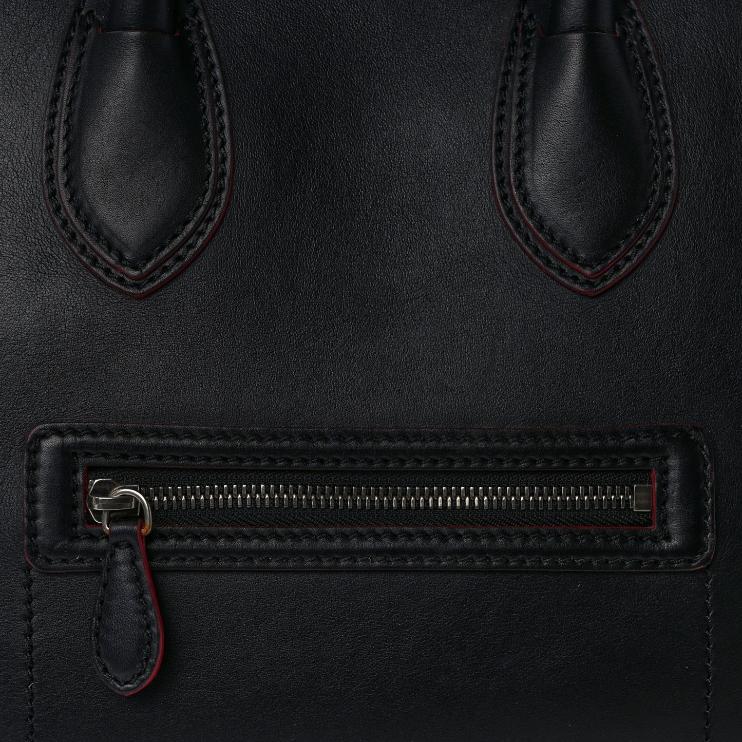 Smooth Calfskin Mini Luggage Black Pink Trim