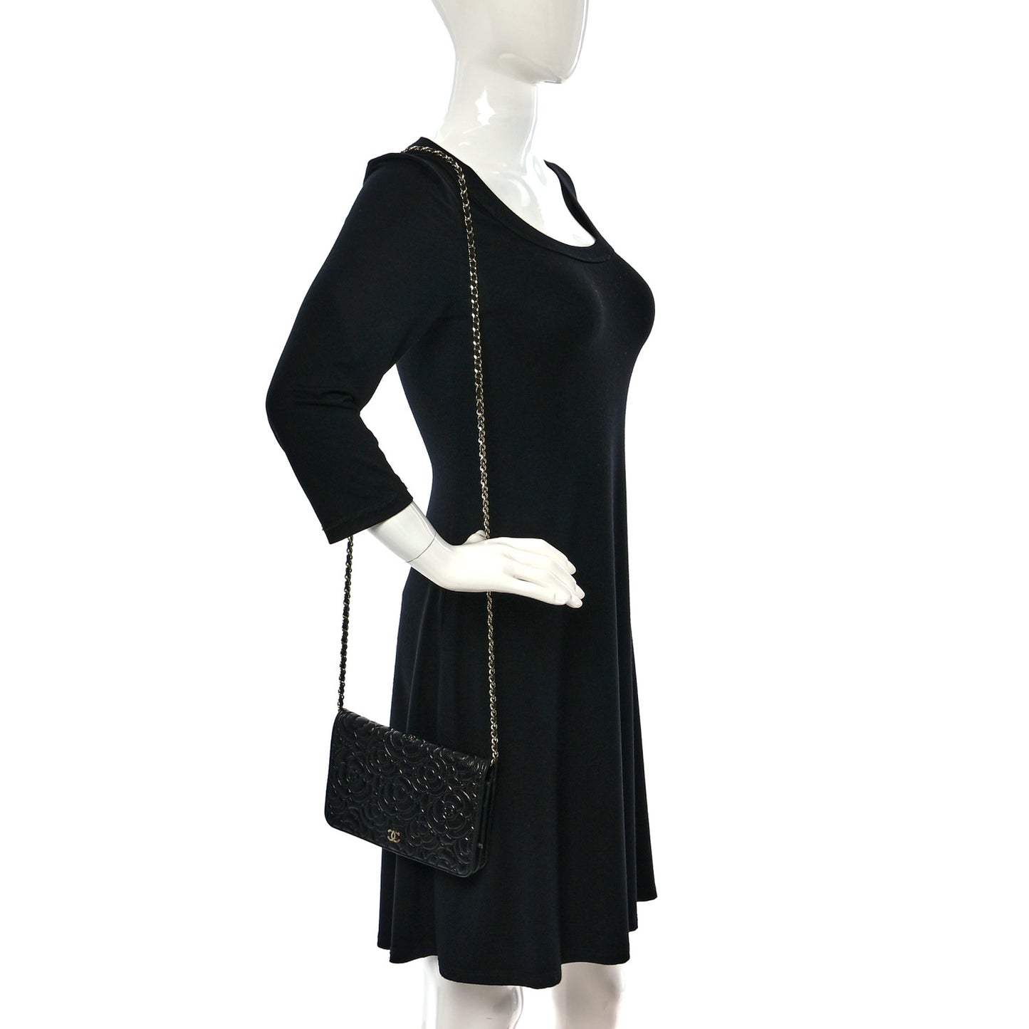 Caviar Camellia Embossed Wallet On Chain WOC Black