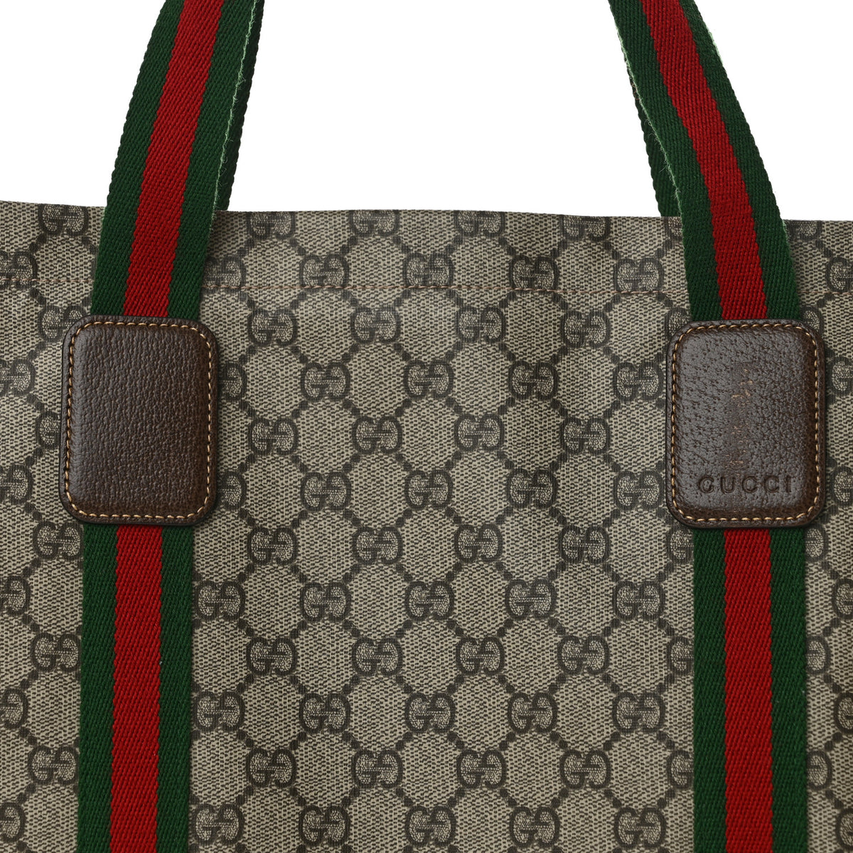 Tender GG Supreme Monogram Textured Dollar Calfskin Web Tote Beige Ebony New Acero