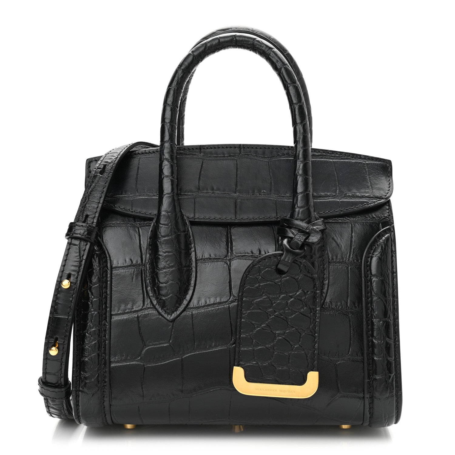 Alexander McQueen Calfskin Crocodile Embossed Mini Heroine 21 Black 1 of 11