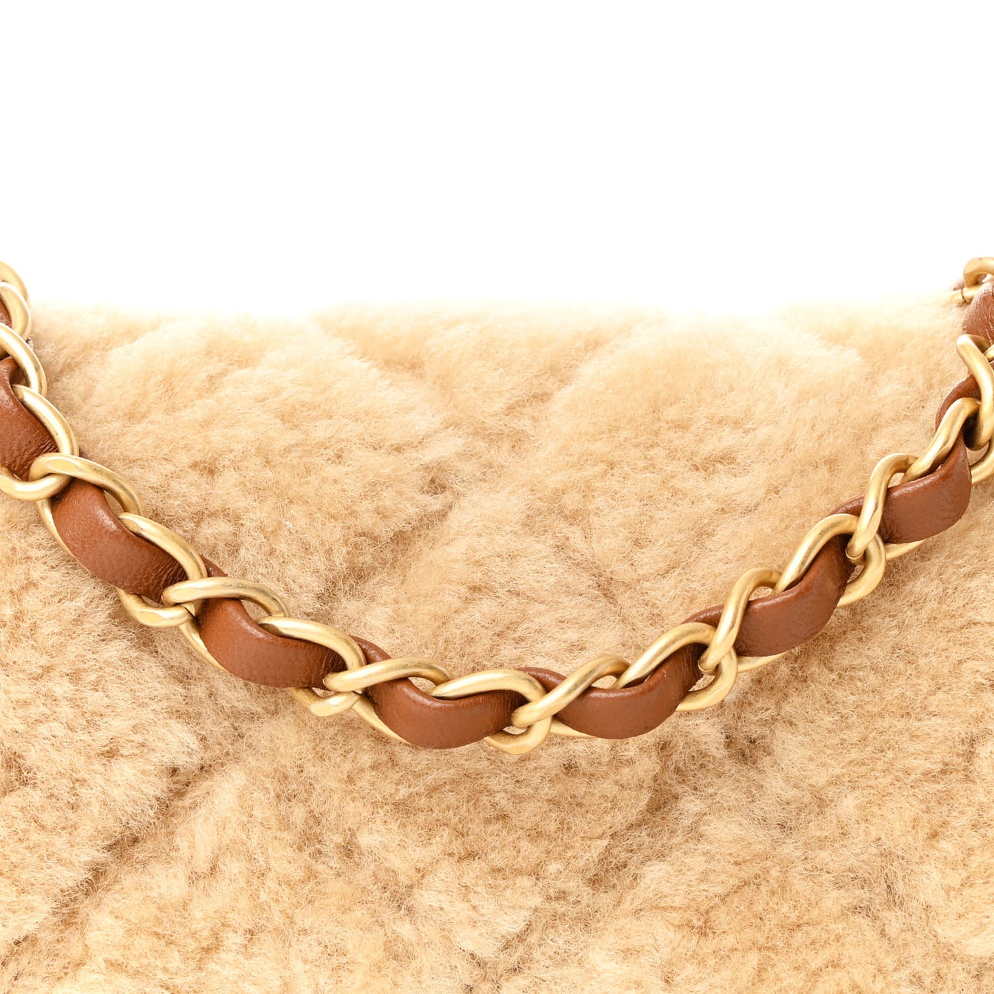 Shearling Lambskin Quilted Mini Furry Coco Flap Beige Brown