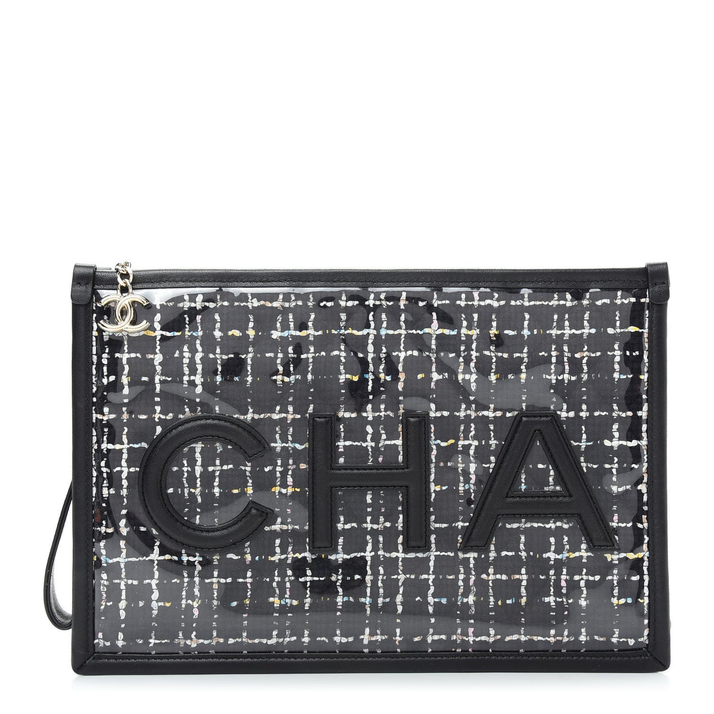 Tweed PVC Lambskin Large Pouch Black
