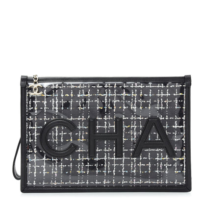 Chanel Tweed PVC Lambskin Large Pouch Black 1 of 8