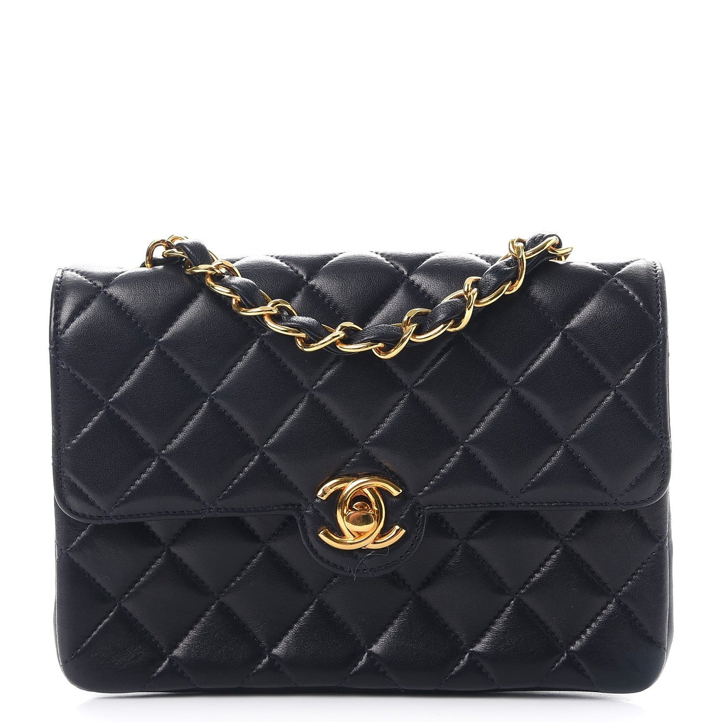 Lambskin Quilted Mini Rectangular Flap Navy