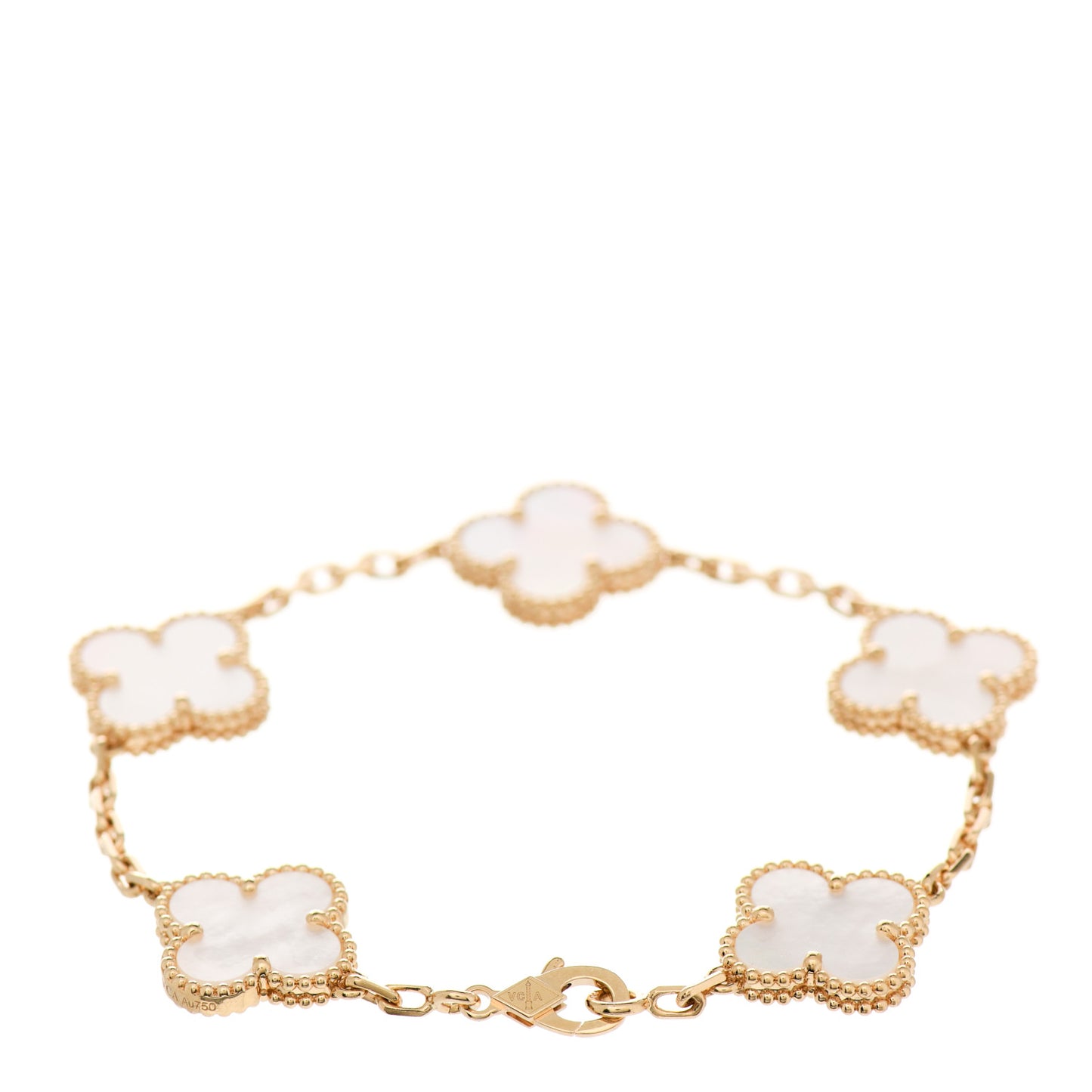 18K Yellow Gold Mother of Pearl 5 Motifs Vintage Alhambra Bracelet