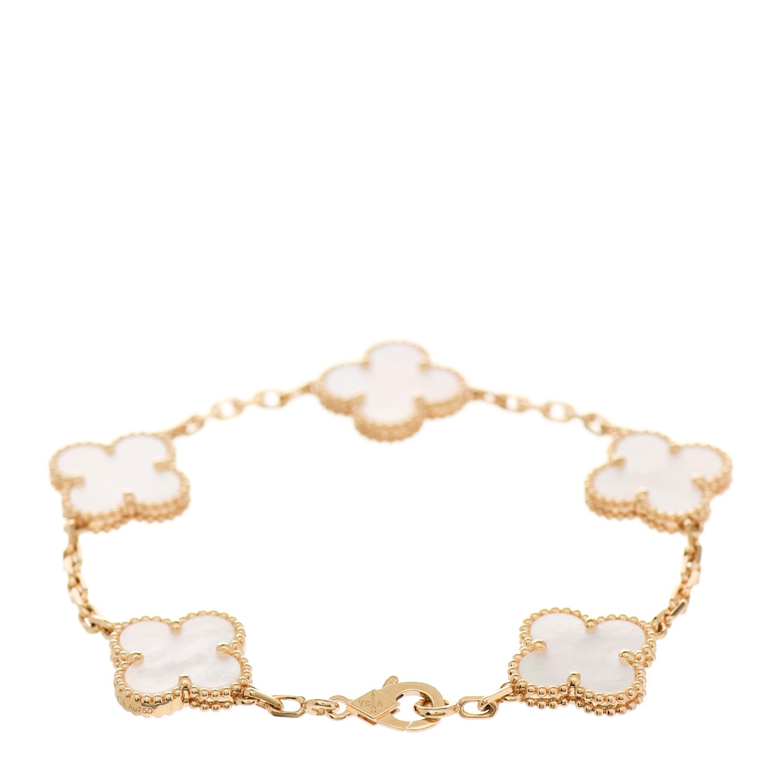 Van Cleef & Arpels 18K Yellow Gold Mother of Pearl 5 Motifs Vintage Alhambra Bracelet 3 of 7