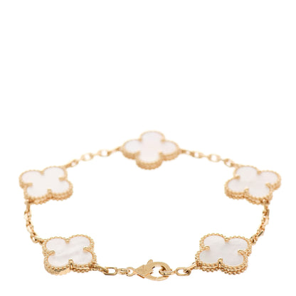 Van Cleef & Arpels 18K Yellow Gold Mother of Pearl 5 Motifs Vintage Alhambra Bracelet 3 of 7