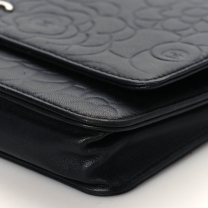 Chanel Lambskin Camellia Embossed Wallet on Chain WOC Black 10 of 11