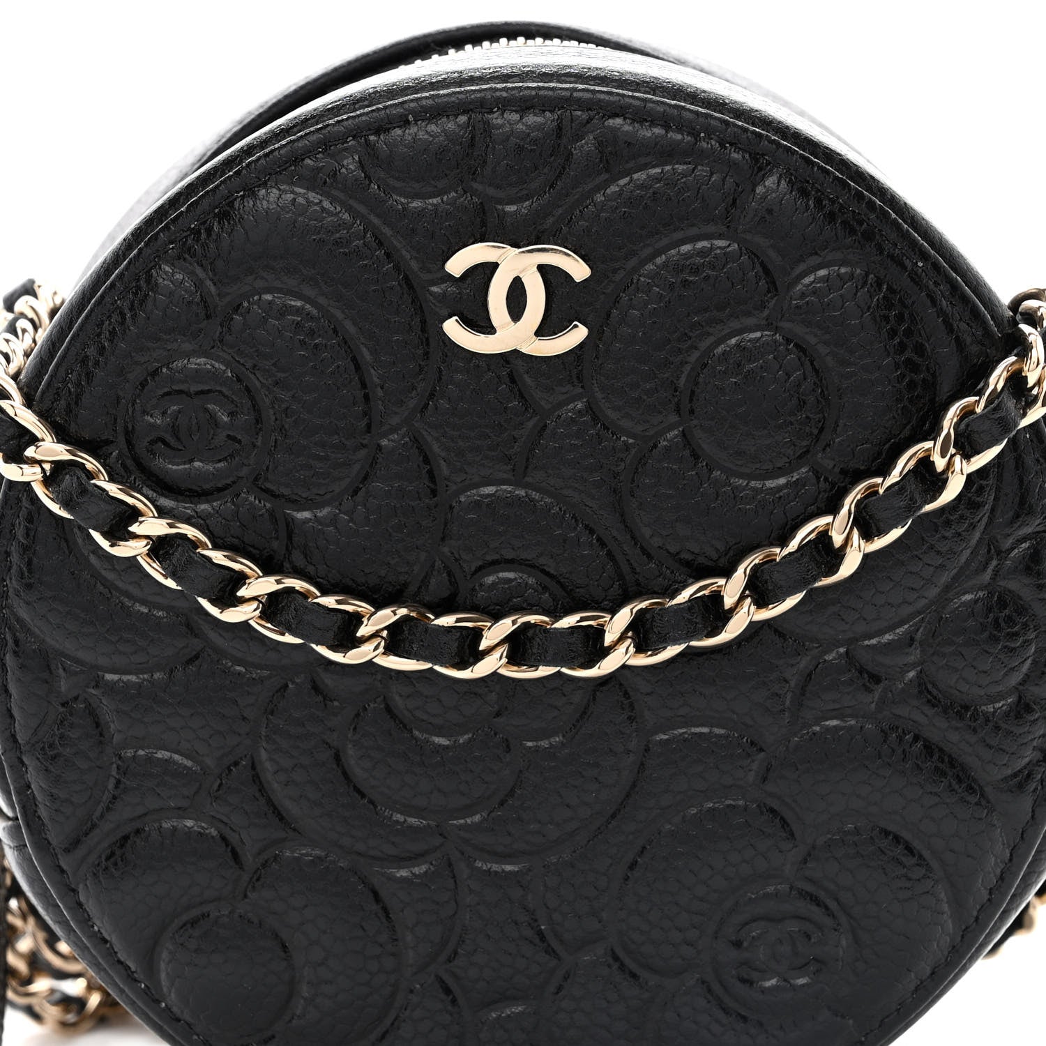 Chanel Caviar Camellia Quilted Round Clutch With Chain Black 8 of 10