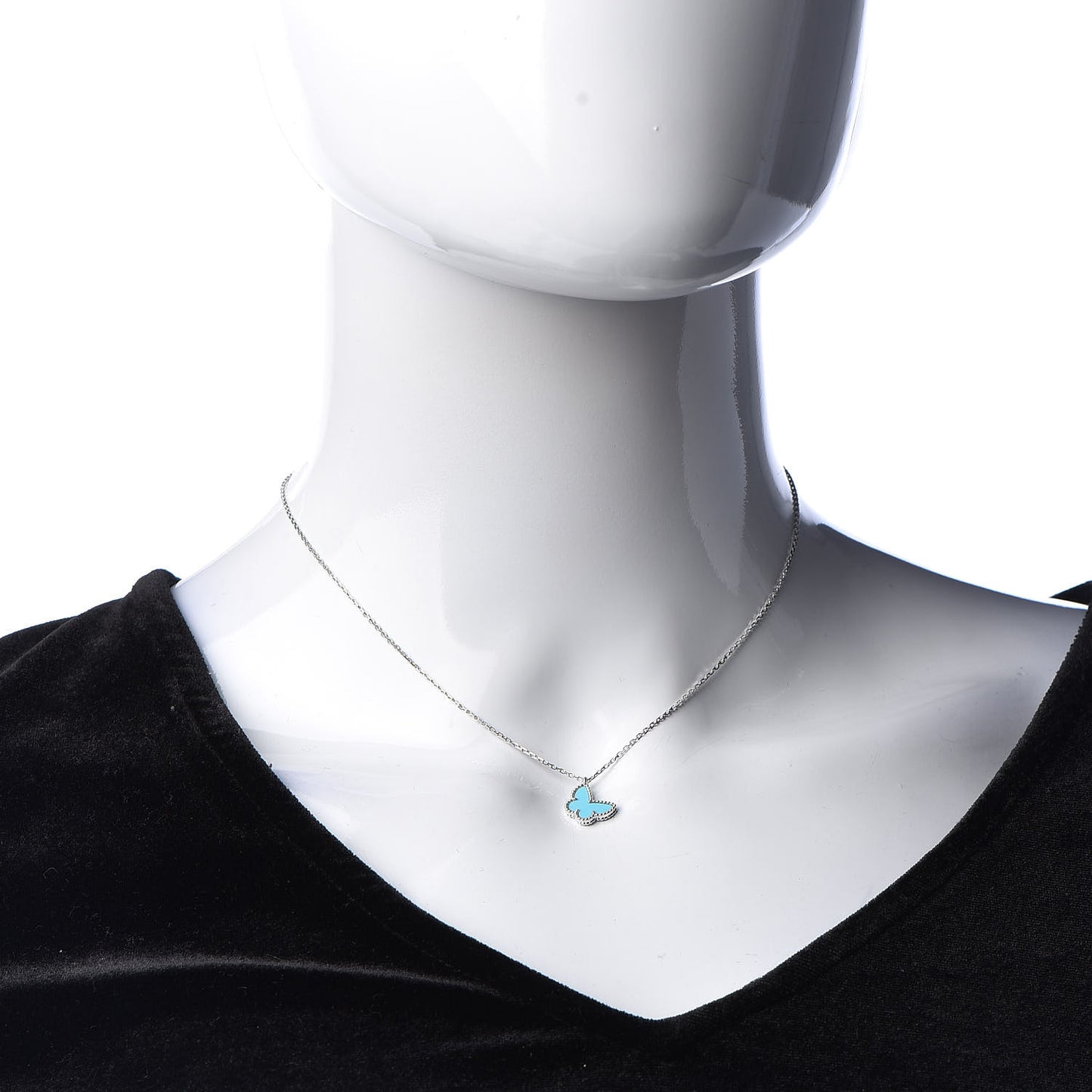 18K White Gold Turquoise Sweet Alhambra Butterfly Pendant Necklace