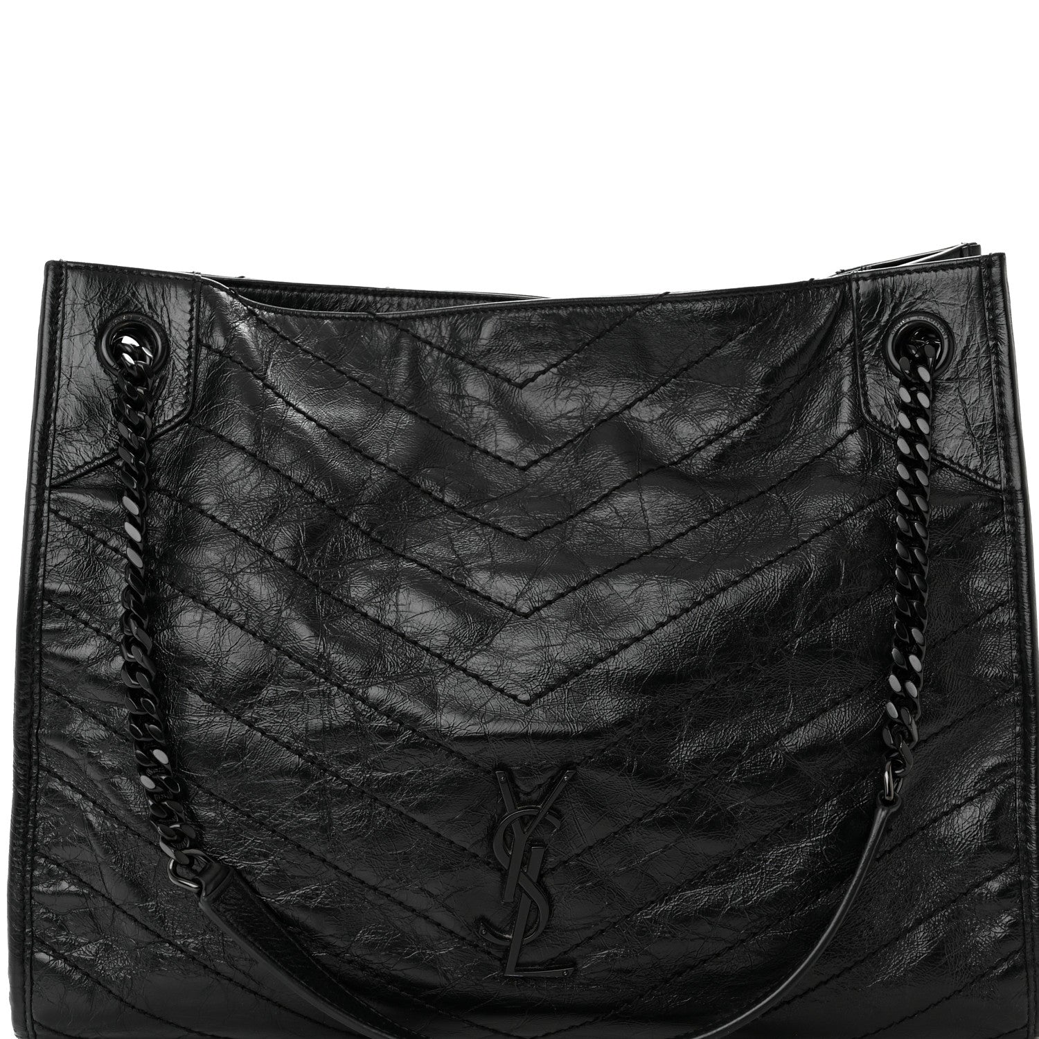 Saint Laurent Crinkled Calfskin Matelasse Monogram Medium Niki Shopper Tote Black 7 of 9