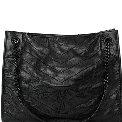 Saint Laurent Crinkled Calfskin Matelasse Monogram Medium Niki Shopper Tote Black 7 of 9