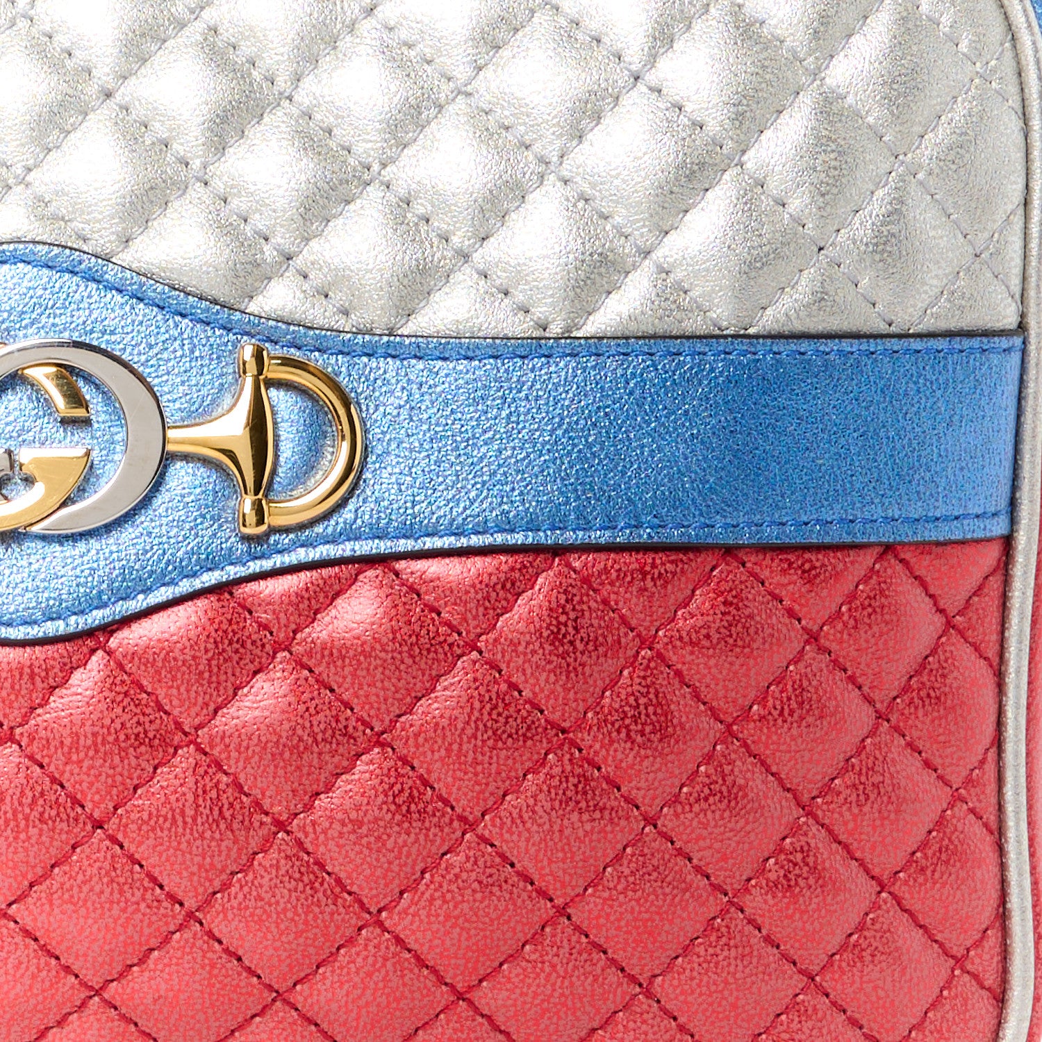 Gucci Laminated Nappa Trapuntata Small Zumi Shoulder Bag Rosso Marine Argento 9 of 11