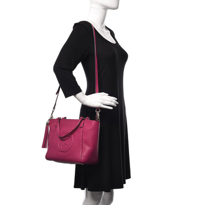 Gucci Pebbled Calfskin Small Soho Top Handle Bag Bright Bougainvillea 3 of 12