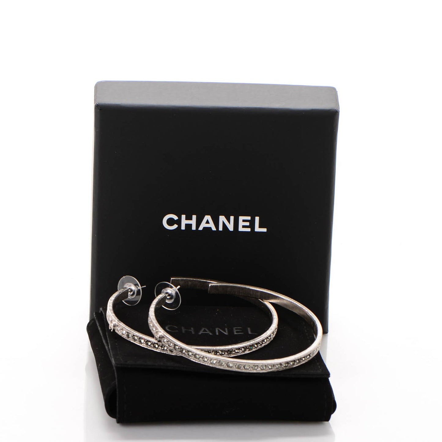 Crystal CC Hoop Earrings Grey Silver