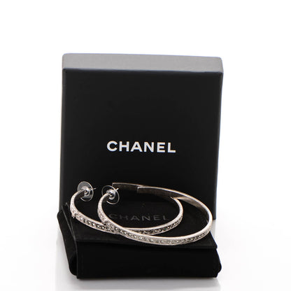 Chanel Crystal CC Hoop Earrings Grey Silver 5 of 5