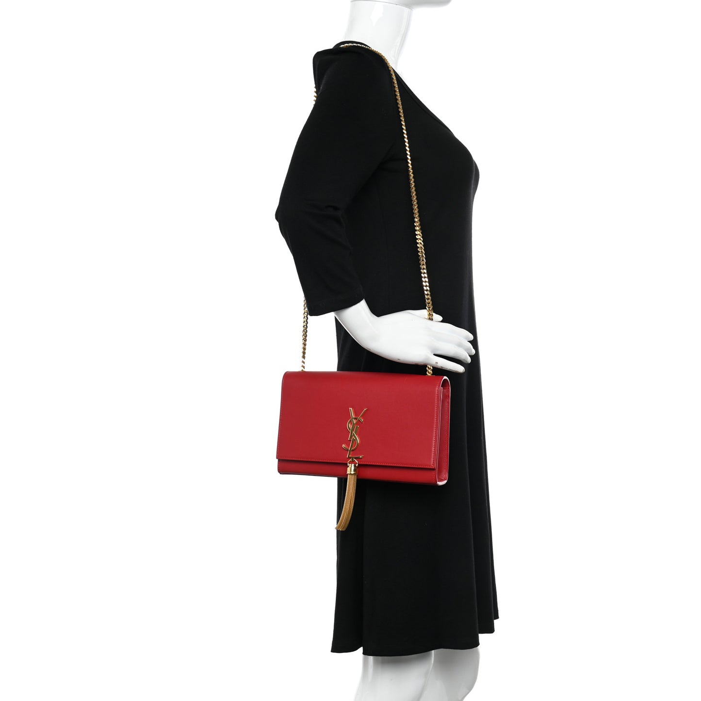 Smooth Calfskin Medium Classic Monogram Kate Tassel Satchel Lipstick Red