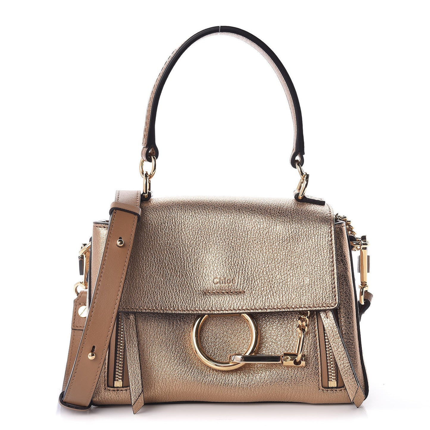 Metallic Calfskin Mini Faye Day Shoulder Bag Gold