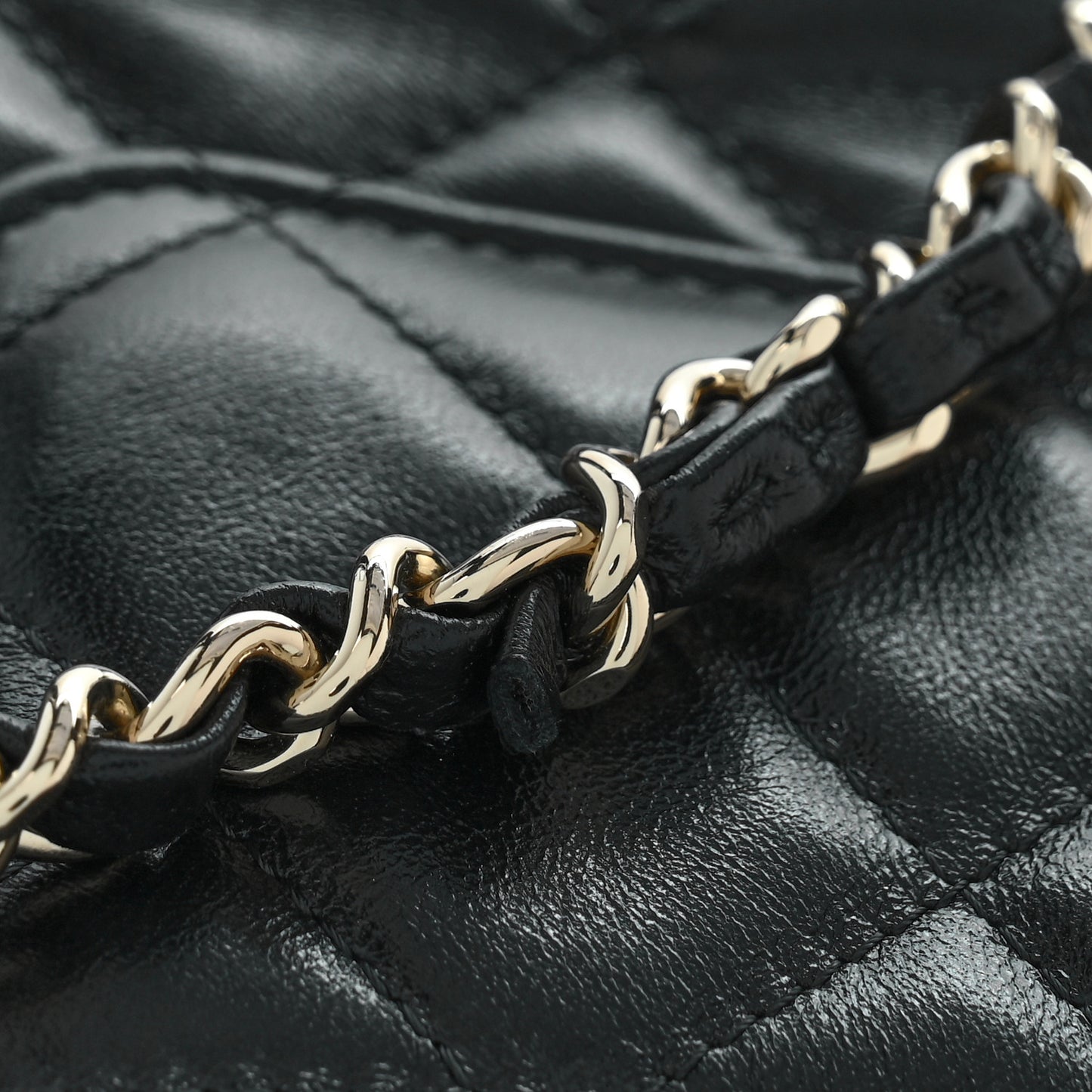 Shiny Crumpled Lambskin Quilted Small Preppy Pocket Clutch With Chain Black