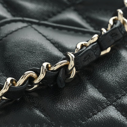 Chanel Shiny Crumpled Lambskin Quilted Small Preppy Pocket Clutch With Chain Black 12 of 13