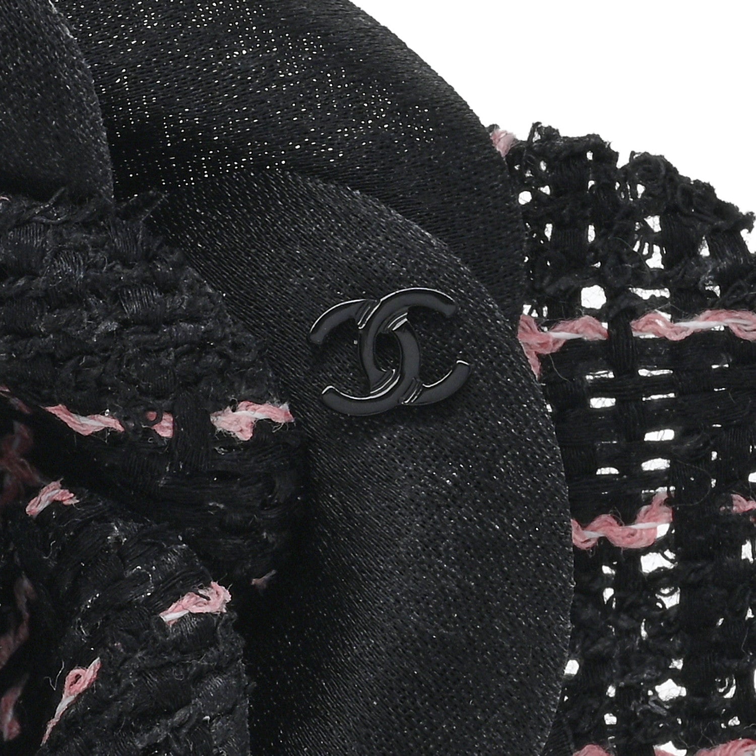 Chanel Tweed Camellia Pin Brooch Black Pink 3 of 3