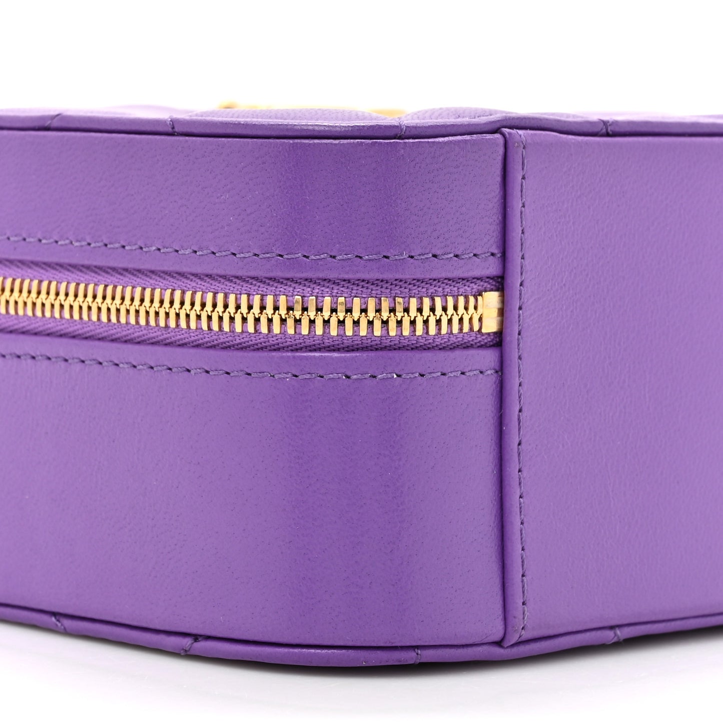 Lambskin Quilted Top Handle Small Vanity Case Purple