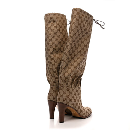 Gucci Monogram Lisa Mid Heel Boots 39.5 Beige Ebony 4 of 8