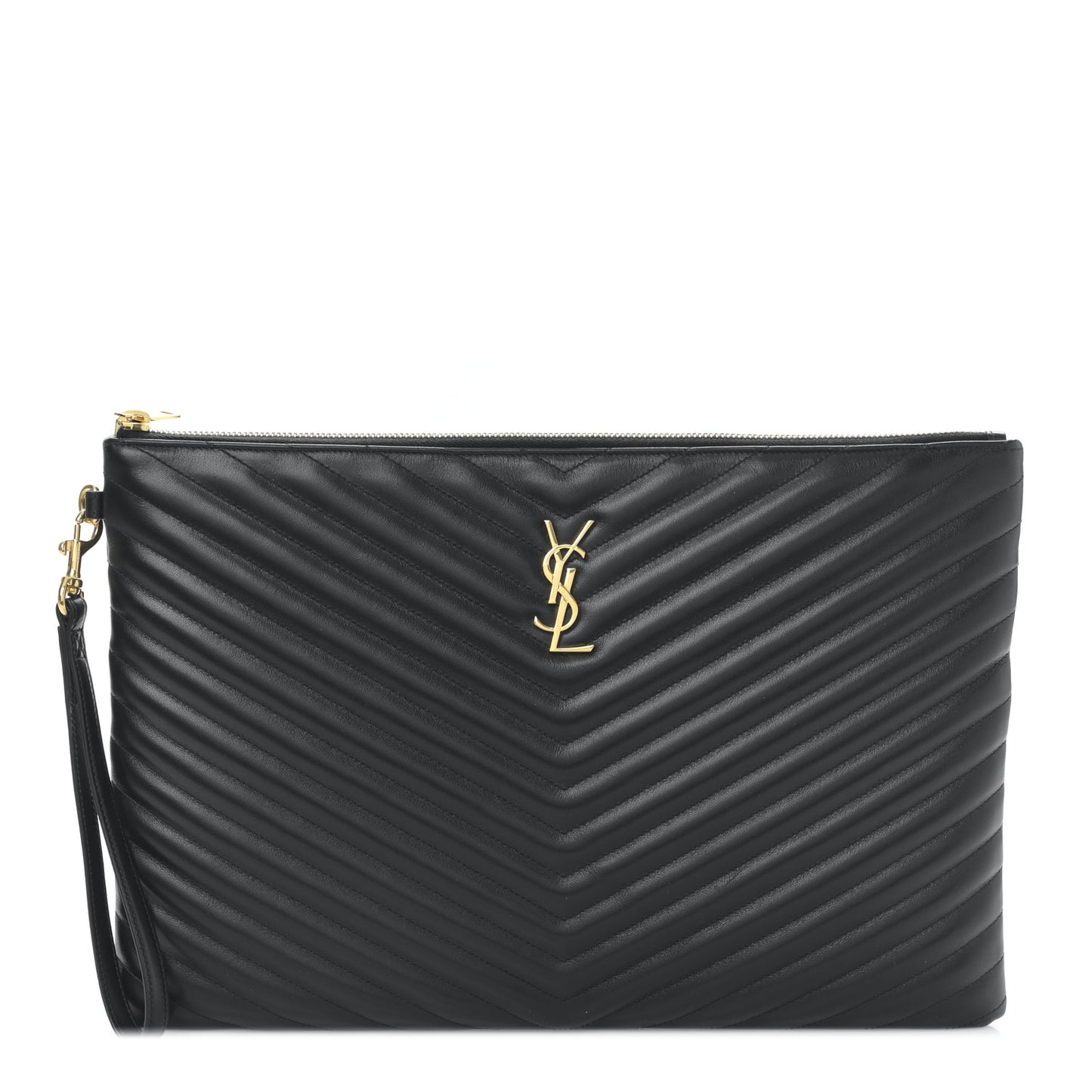 Calfskin Matelasse Chevron Monogram Document Holder Black