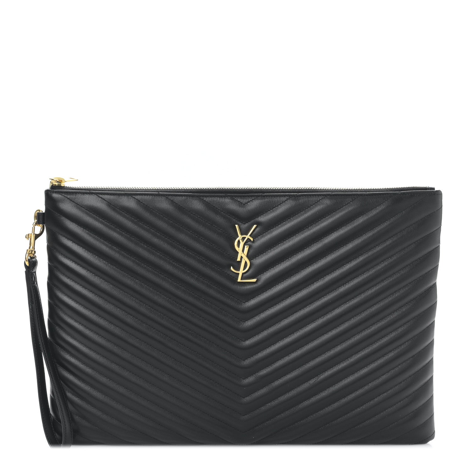 Saint Laurent Calfskin Matelasse Chevron Monogram Document Holder Black 1 of 9