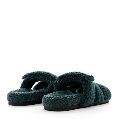 Hermes Woolskin Womens Chypre Sandals 39 Vert Anglais 4 of 9