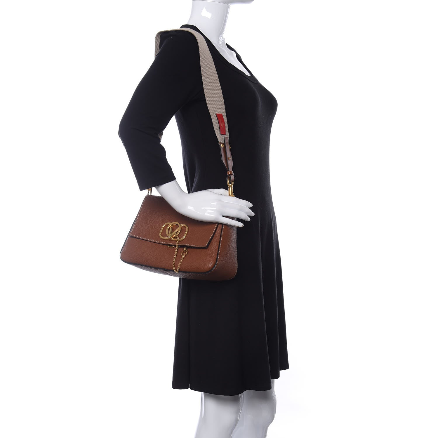 Valentino Garavani Pebbled Calfskin Small VRing Shoulder Bag Saddle Brown 2 of 11
