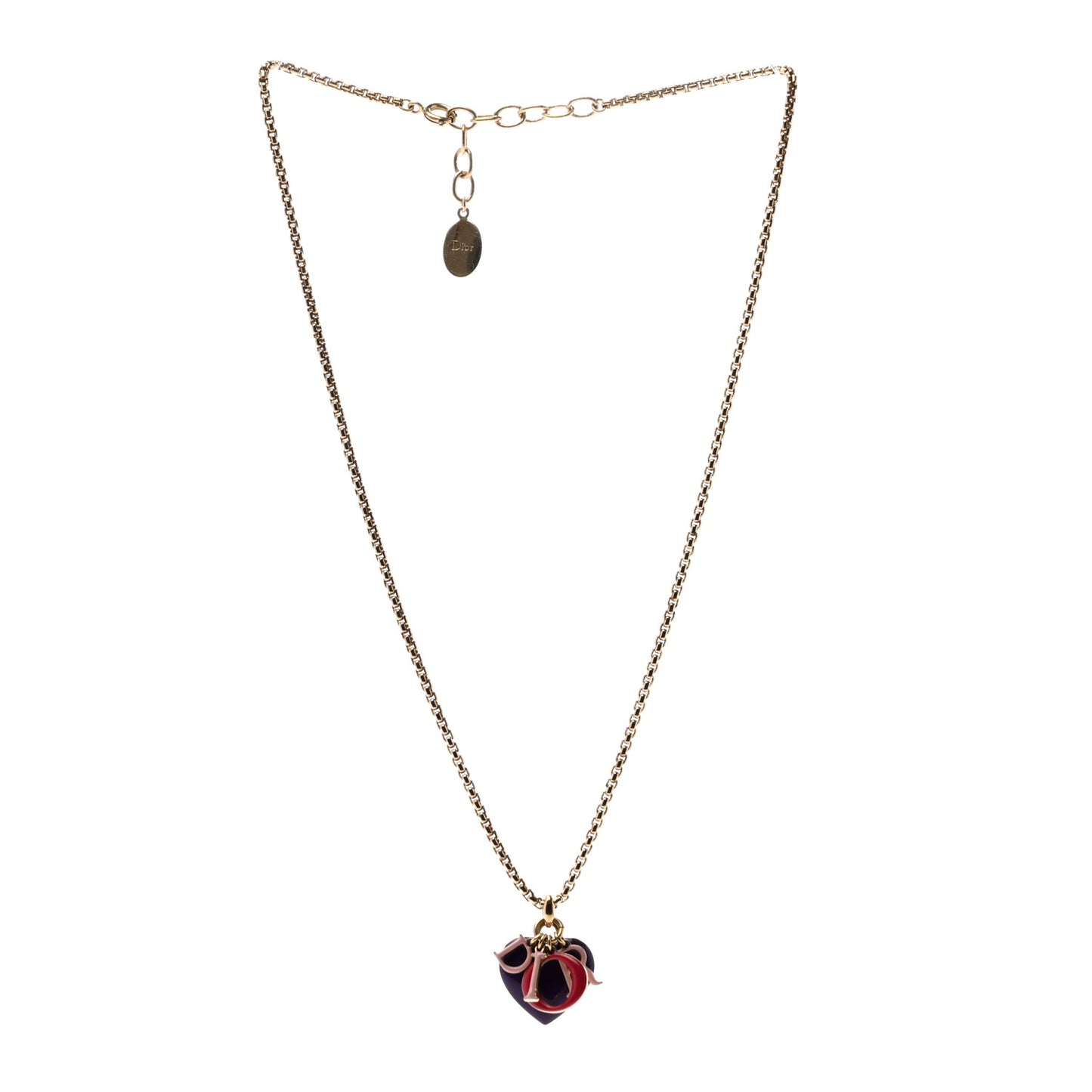 Metal Enamel Logo Heart Necklace Gold Multicolor
